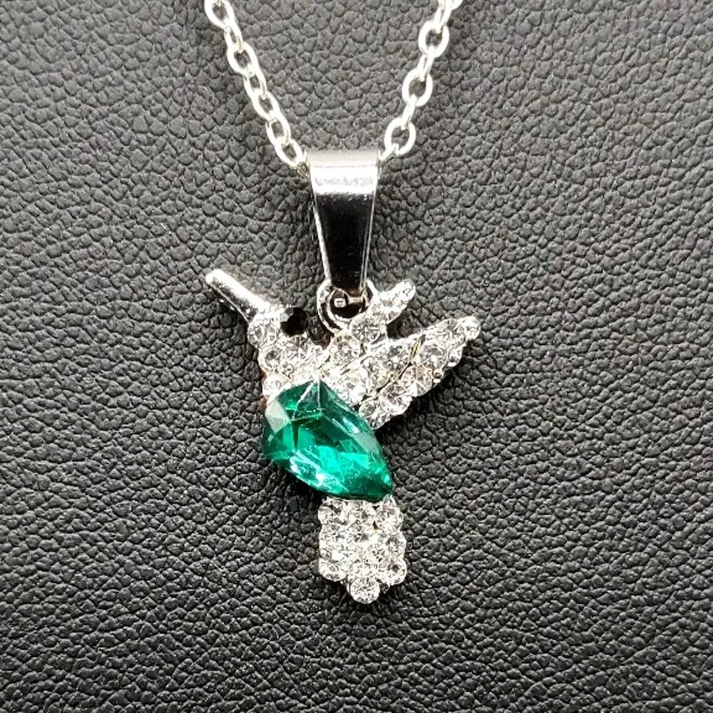 925 Sterling Silver Necklace Hummingbird Lab CZ Emerald Green CZ Women's NEW!